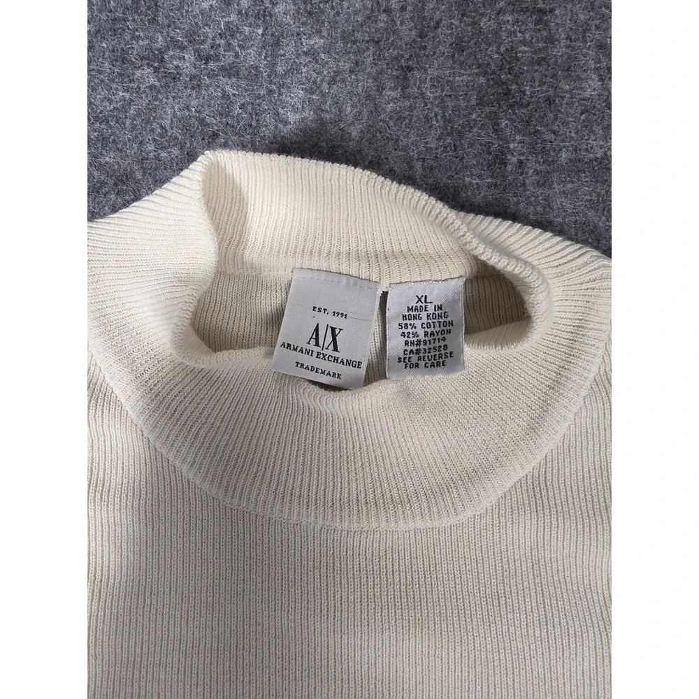 Vintage Armani Exchange Mock Neck Shirt Mens XL Made in Hong Kong Knit Cream 90s